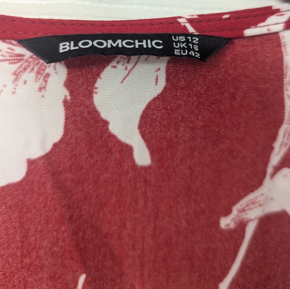 Red Floral Faux Wrap Blouse - Picture 3 of 3